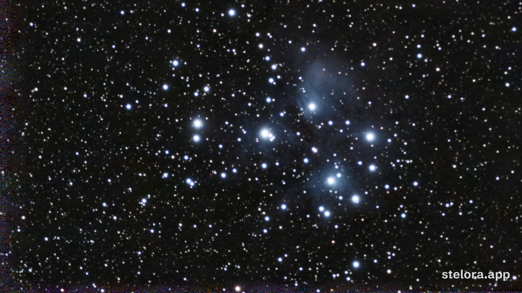 The finished image of M 45, processed with Stelora